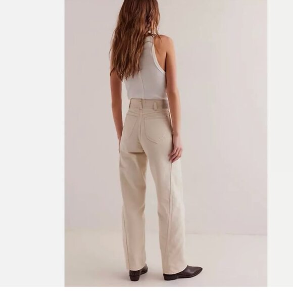 NWT FREE PEOPLEX WE THE FREE ASTER Seamed STRAIGHT-LEG JEANS In ECRU - Picture 5 of 15